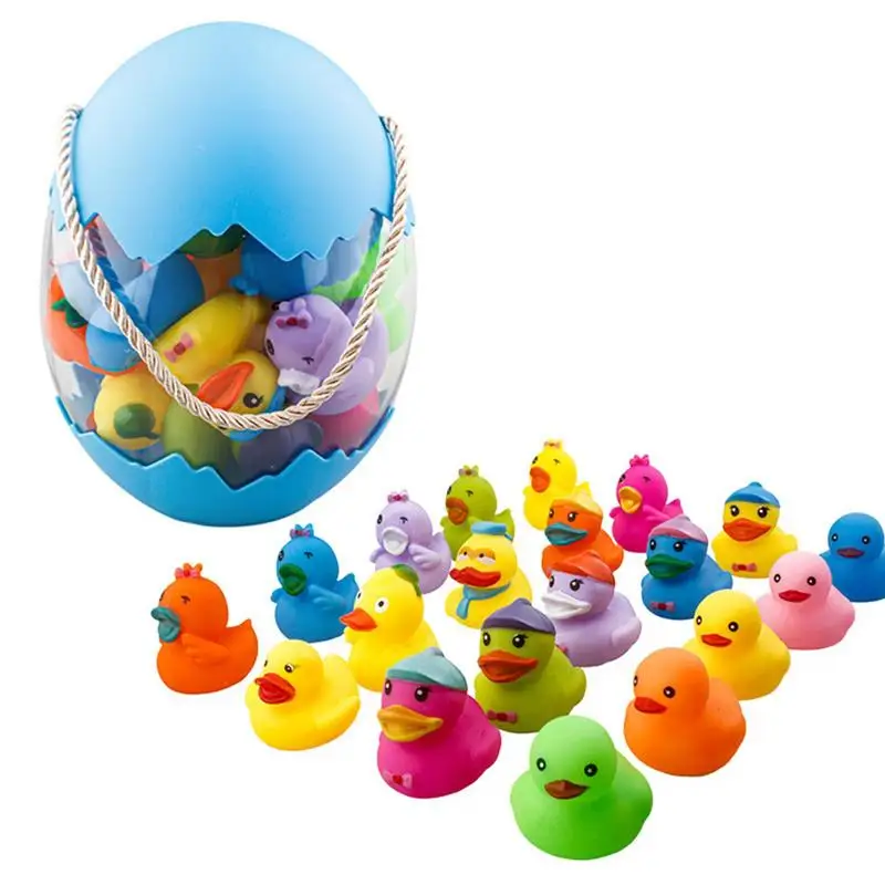 

20pcs Cute Mini Colorful Rubber Float Squeaky Sound Duck Bath Toy Baby Bathroom Water Pool Funny Toys For Girls Boys Gifts