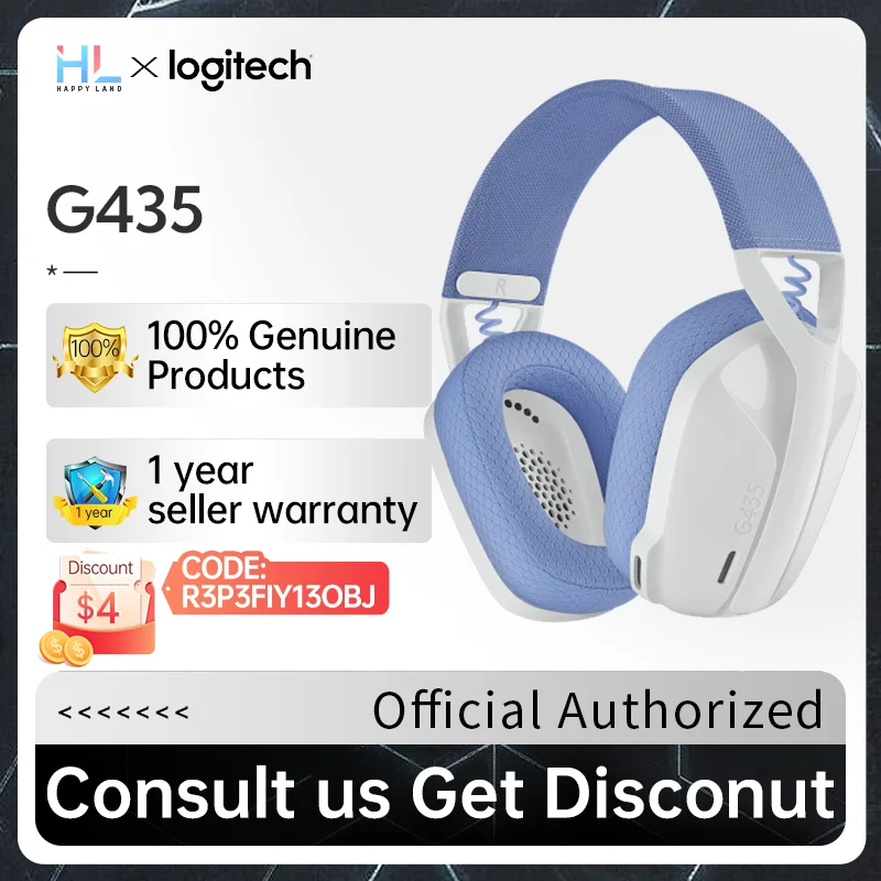  Logitech G435 LIGHTSPEED Wireless Gaming Headset 7.1 Surround Sound Gamer Bluetooth Headphone Compatible For PC Laptop 