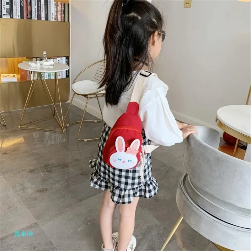 Cartoon Crossbody Bag Cute Rabbit Chest Bag Boys Girls Mini Bow Strawberry Rabbit Canvas Bags Kid Zero Wallet Large Capacity Bag