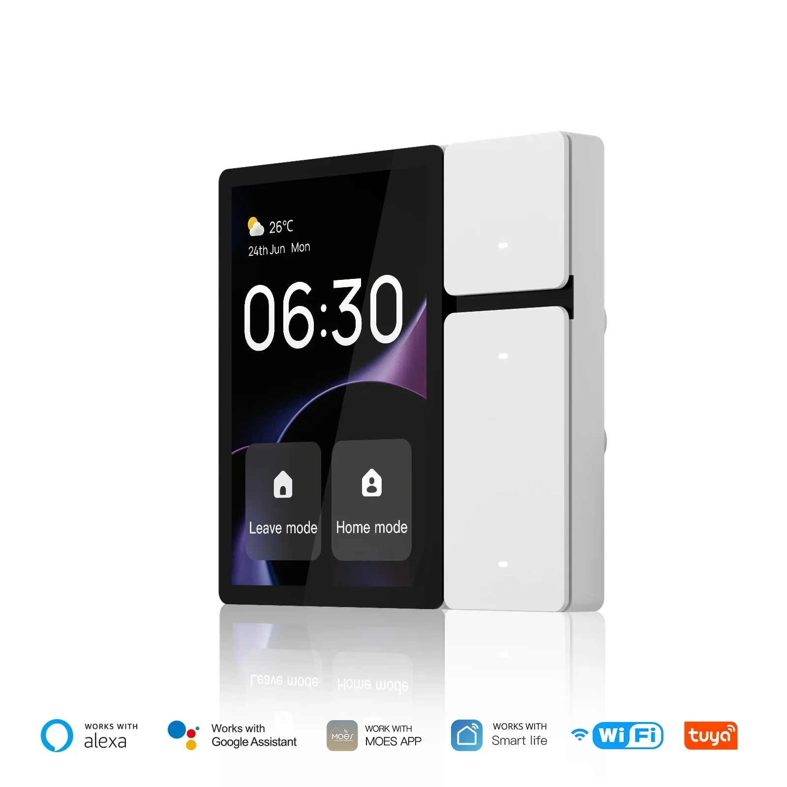 MOES Tuya WiFi Painel de controle inteligente Tela sensível ao toque de 3,5", 3 relés e botões, controle remoto IR, Bluetooth Sigmesh Hub, automação residencial