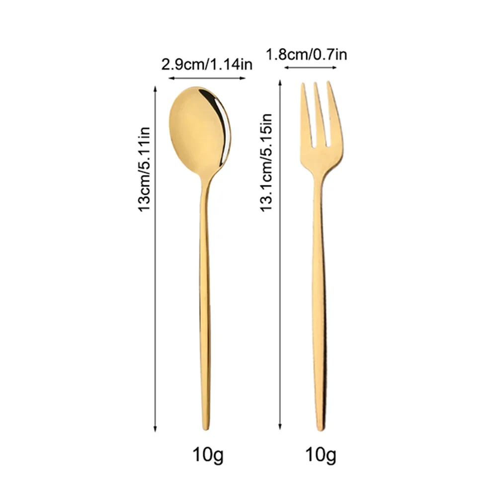 Stainless Steel Mirror Gold Fork Spoon Set Cake Fork Snack Salad Coffee Fruit Spoon Cutlery Kitchen Dinnerware Set 12Pcs western style cutlery set,camping cutlery set,stainless steel cutlery set,picnic cutlery set,cutlery set