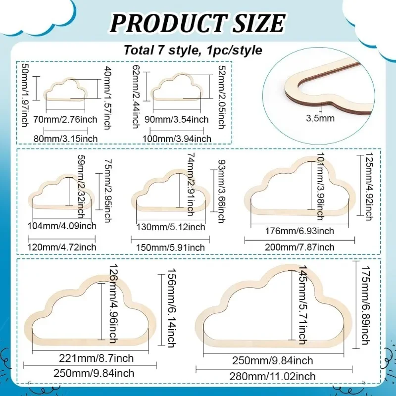 7 Sizes Wooden Cloud Outline Cloud Macrame Frame Wood Hoop Rings Macrame Art Frame Weaving for DIY Craft Making Home