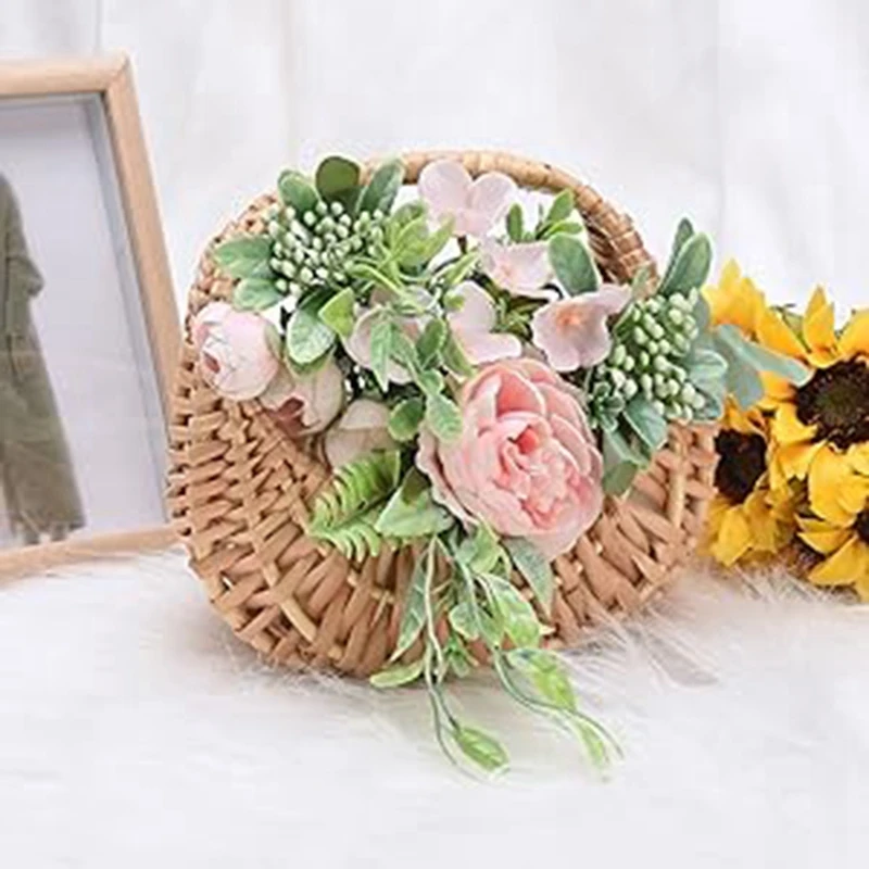 

4Pcs Imitation Rattan Woven Flower Basket, Hand-Held Flower Basket, Woven Basket, Decorative Flower Basket Durable Easy Install
