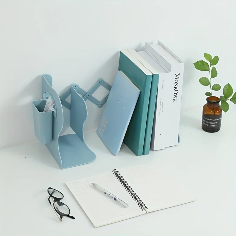 Retractable Bookends For Shelves Book Support Stand Set Adjustable with Pen Holder for Desk Organizer Office Accessories