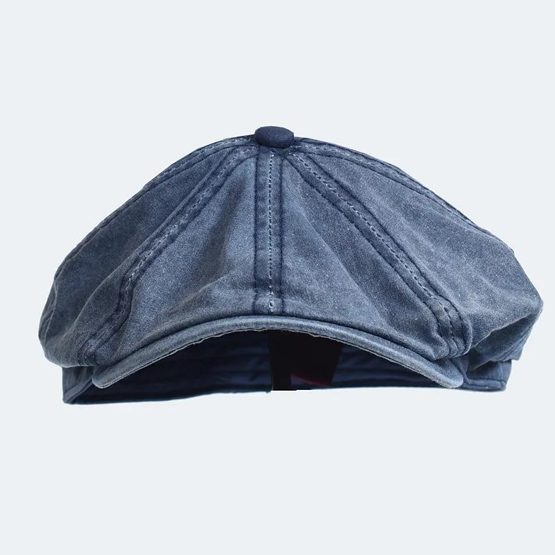Washed Cotton Newsboy Cap Peaky Octagonal Hat Vintage Casual Cap Solid Berets Flat Hat 3