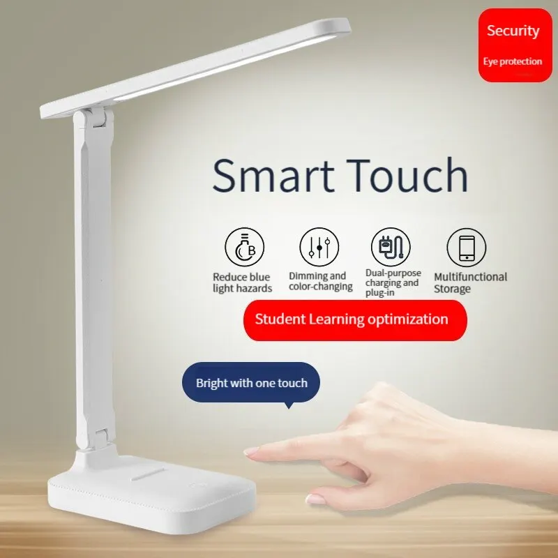 Desk Lamp LED Touch Switch White Folding Bedroom Bedside Study Reading Eye Care Night USB Plug-in Dimmable