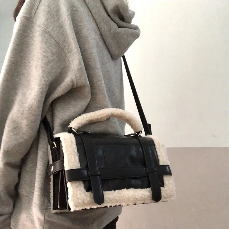 Fashion Lambswool Quilted Women Handbags Design Brand Shoulder Bags Luxury Pu Leather Space Padded Crossbody Messenger Bag 2024