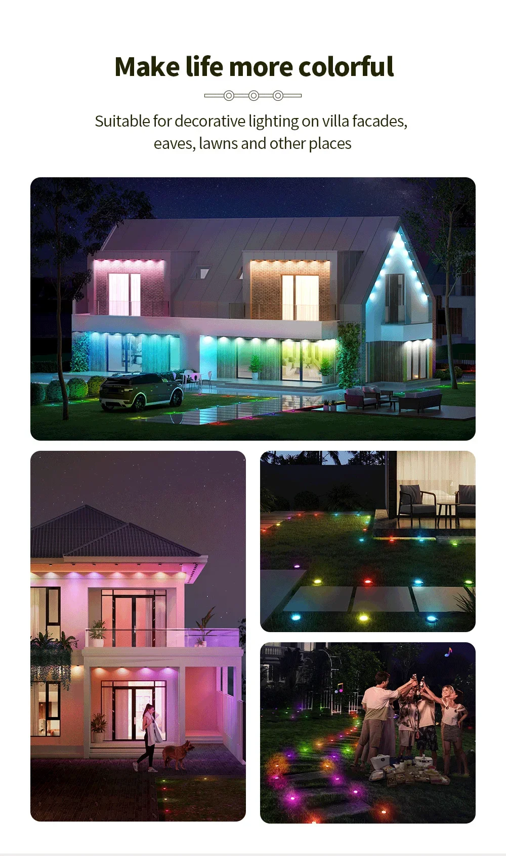 Tuya WiFi Outdoor Eaves Lights,15M 30 LED IP67 Waterproof,RF433,Smart Life DIY A