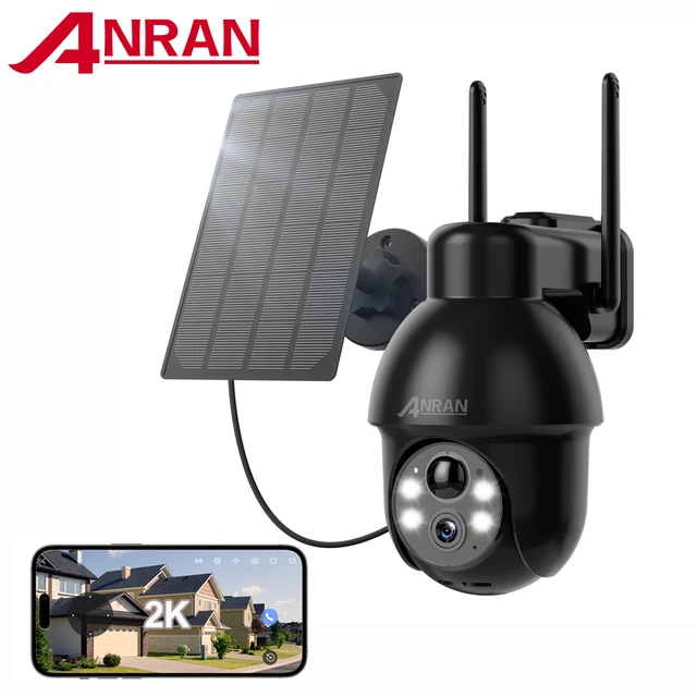 ANRAN – caméra de Surveillance extérieure 3MP, Compatible avec Alexa, WiFi 2.4G, sans fil, batterie solaire, projecteur, détection de mouvement PIR 1