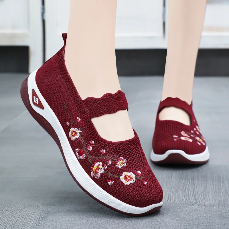 

Emboridery Flower Mom Comfy Shoes for 2024 Spring Wedges Mary Janes Flats Summer Ladies Shoes Plus Size 41 women's sneakers