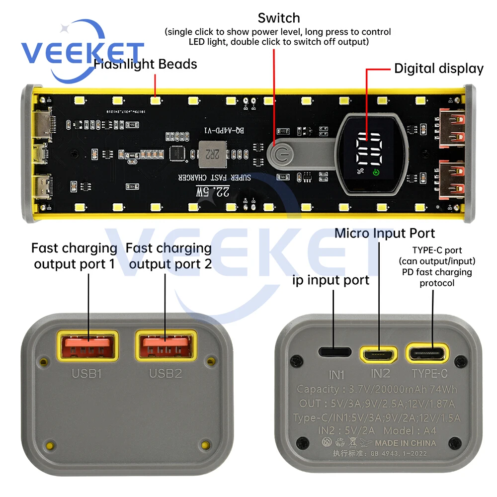Saldi Custodia per Power Bank 22,5 W per batteria 6x18650
