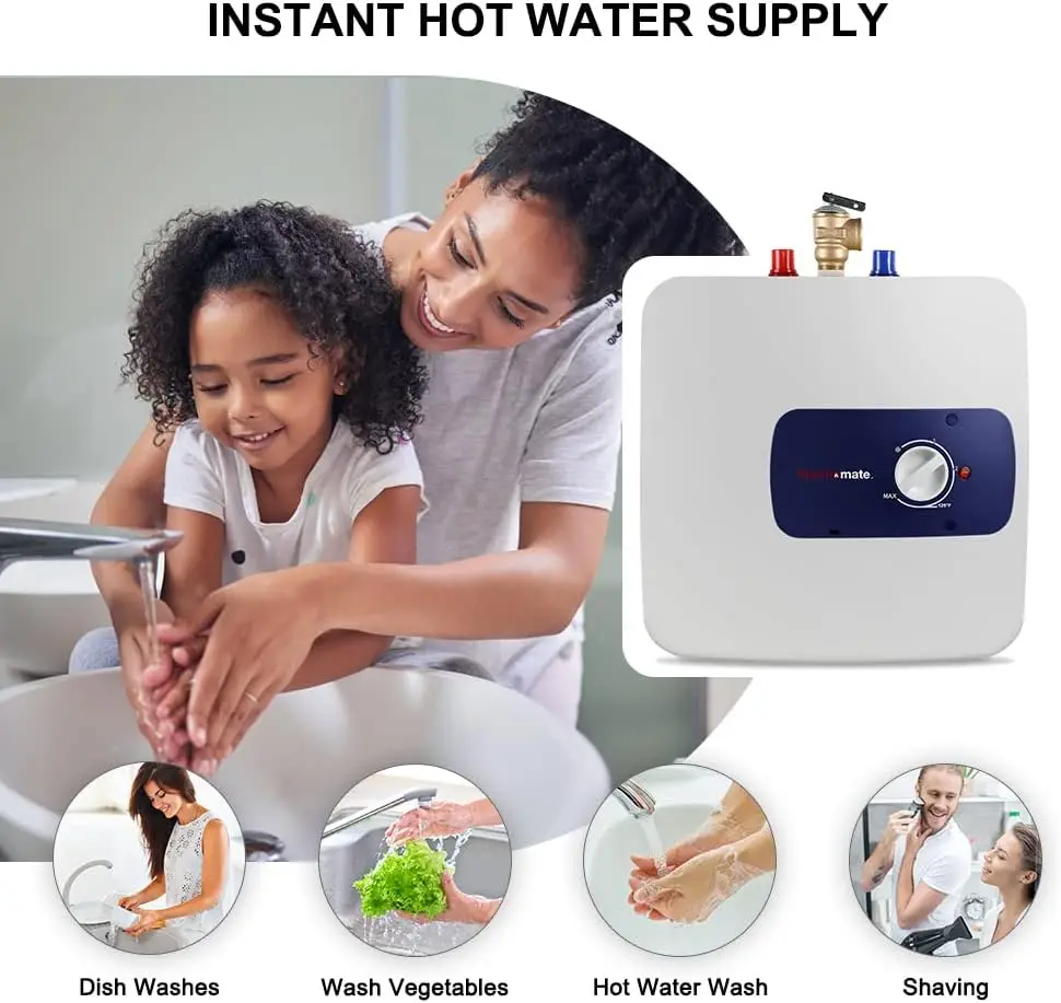 Mini Tank Water Heater Electric, 6.5 Gallons Small Under Sink Water Heater for Point of Use Instant Hot 110V