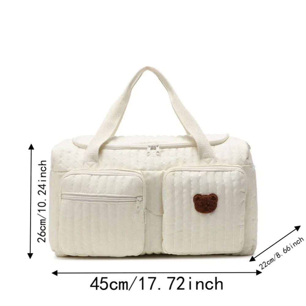 Borsa Tote Ricamata Grande Capacità, Organizer per Pannolini, in Cotone Trapuntato, con Orsetto Carino, Borsa per Mamma con Cerniera, Lavabile, da Viaggio, per Bambini - immagine 5