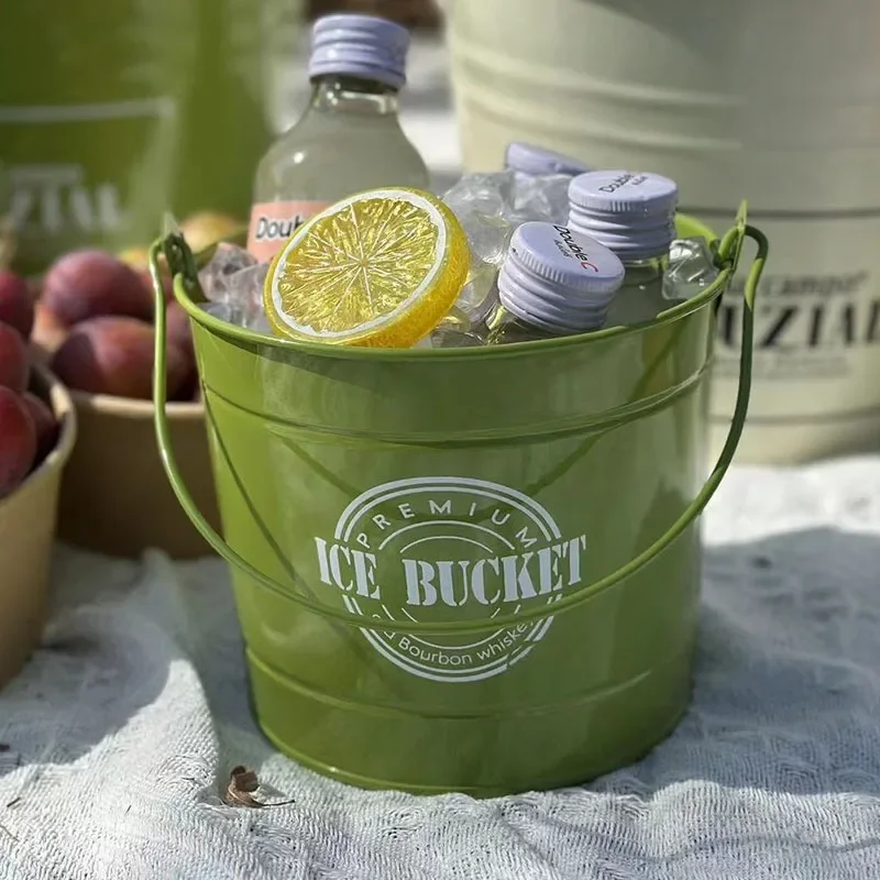 Commercial Ice Bucket Beverage Beer Barrel Outdoor Household Ice Cube Milk Tea and Cola Creative Iron Bucket Cooling Barrel