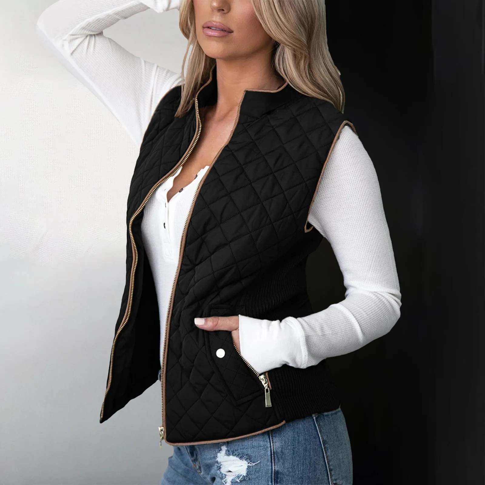 

2023 New Lightweight Zipper Vest Women Short Vest Windproof Outerwear Winter Warm Waistcoat Female Versatile Down Jacket Coat