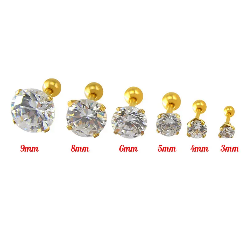 4 Prong Zircon Ear Studs Earrings 1 piece for Women Men Piercing Jewelry