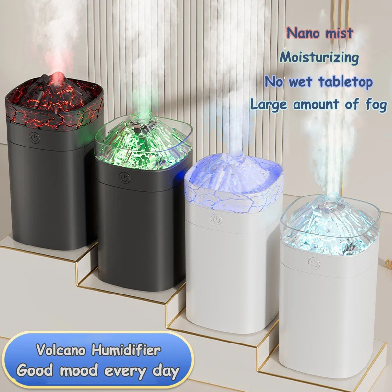 New Portable Air Humidifier Volcanic Crack 400ml USB Home Desktop Led Nightlight Spray Air Humidifier Small Large Fog
