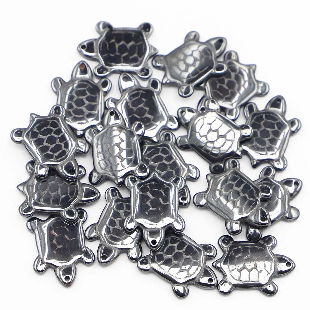 

New Nature Stone Hematite Carve Turtle Pendants Hip Hop Punk Charm Metal DIY Necklace Making Jewelry Accessories Wholesale 20Pcs