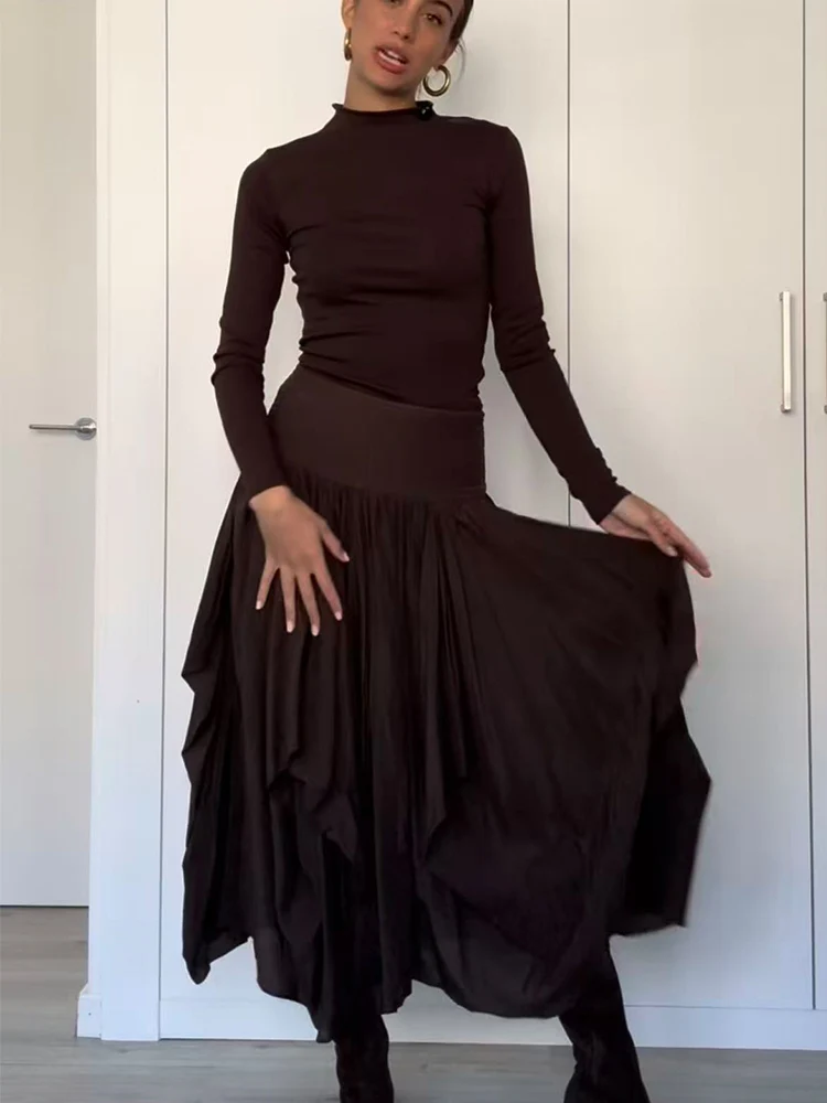 Women Tierred Pleated Long Skirts Fashion High Waist Elegant Ruffles Elastic Waist Layered Midi Skirt ﻿Spring Autumn New