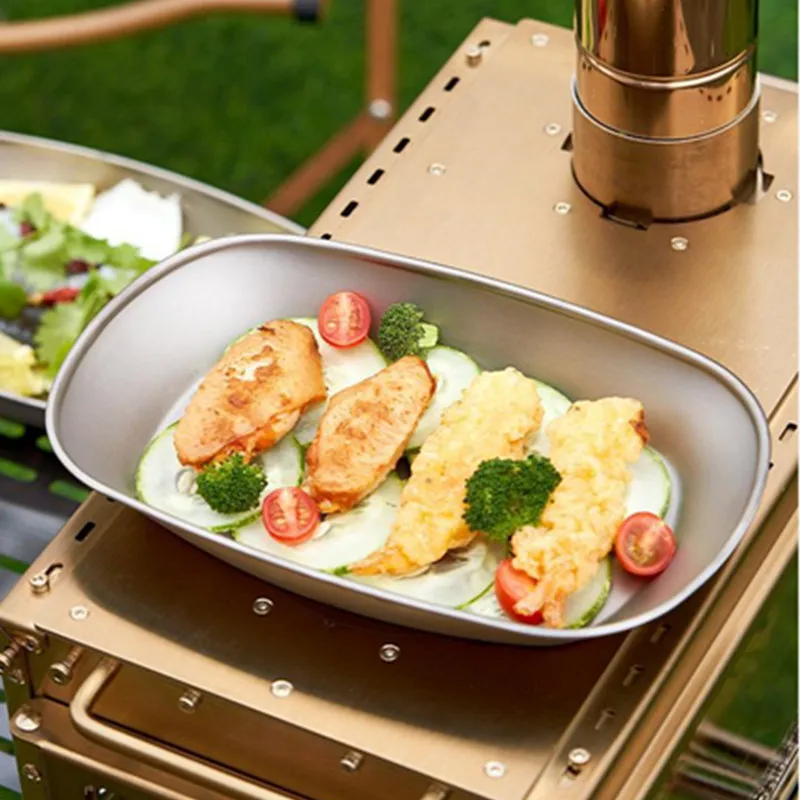 Titanium Plate Dishes Outdoor Camping Fish Pan Snack Fruit Food Salad Dinner Travel Portable Cutlery Lightweight Tableware