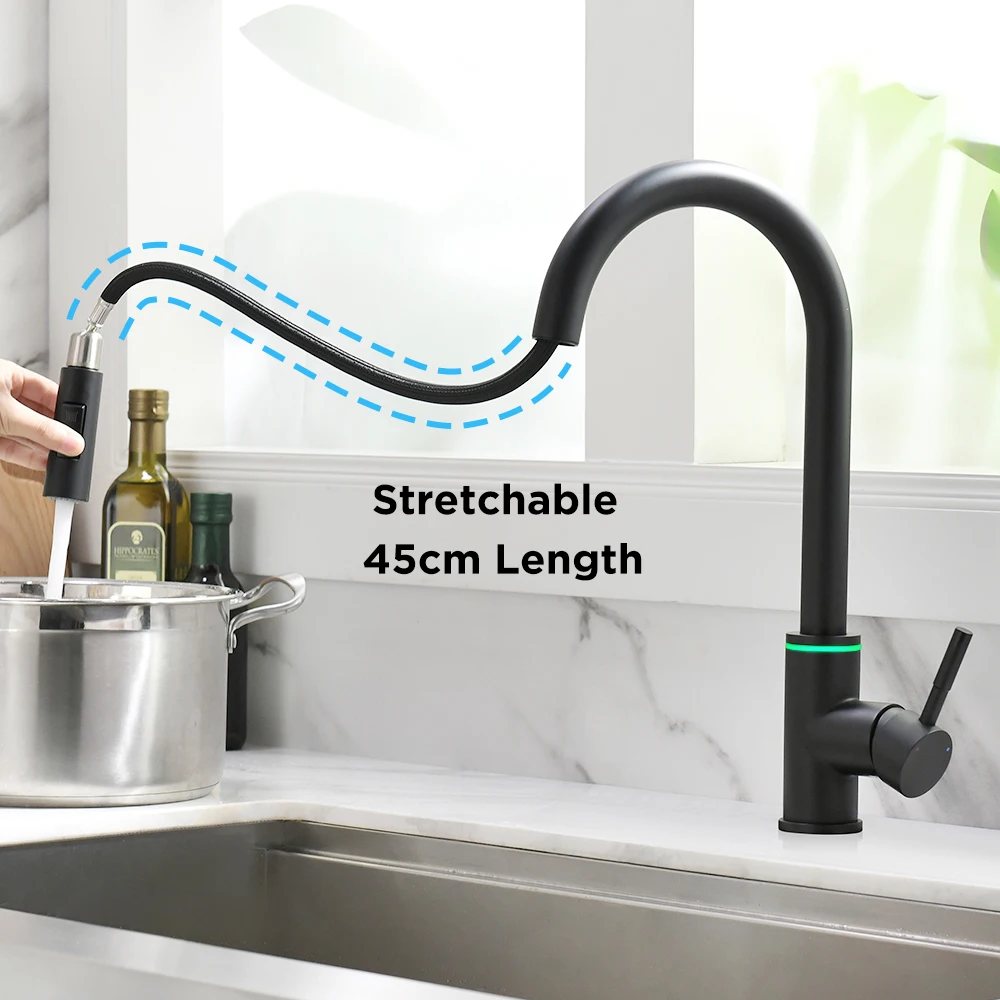 

Vidric Brushed Nickel Kitchen Faucet Single Hole LED Style Pull Out Spout Kitchen Sink Stream Sprayer Head Black Mixer Tap LED 8