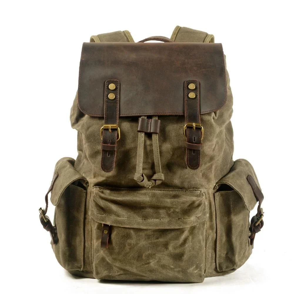 

Canvas bag with leather male backpack high-capacity package