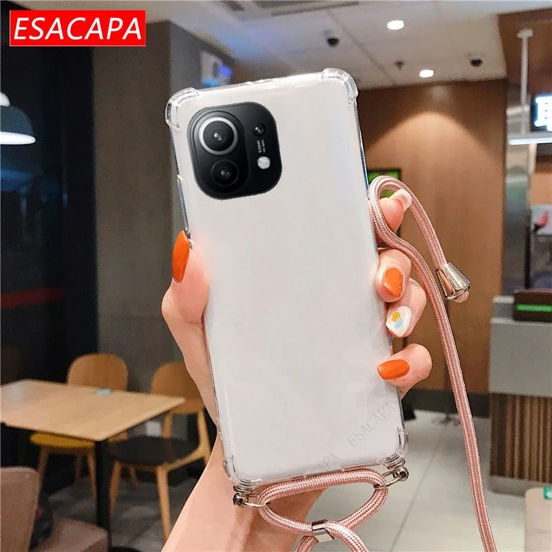 Lanyard Neck Strap Cord Rope Transparent Soft TPU Shockproof Phone Case