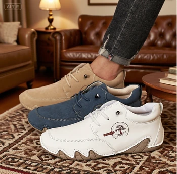 جديد اليدوية جلد الرجال الأحذية الخريف تصميم أحذية رياضية 2025 رجل تنفس أحذية من الجلد غير رسمية الرجال حذاء من الجلد في الهواء الطلق الموضة 6