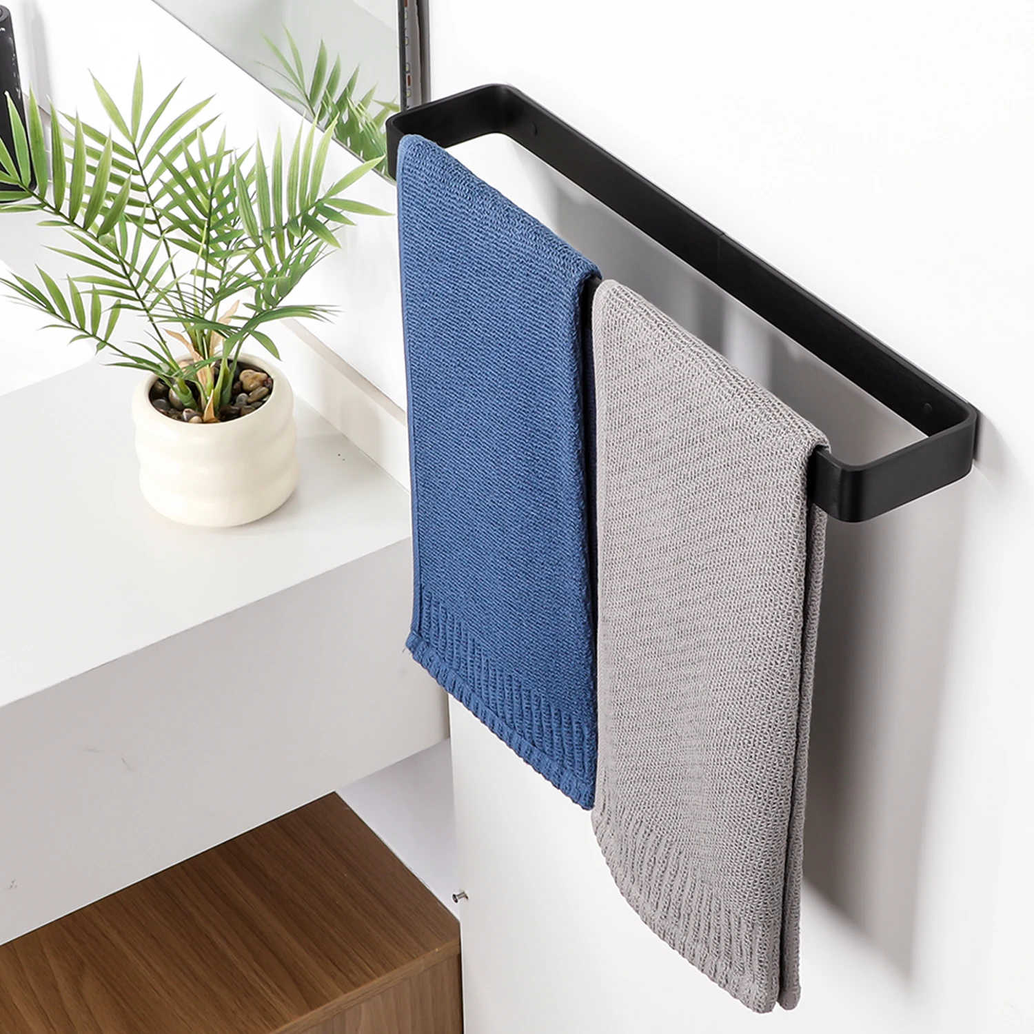 Bathroom Towel Rack Towel Holder 20/30/40CM Black Bar No drill Wall Mount Stainless Steel Kitchen Cabinet Storage