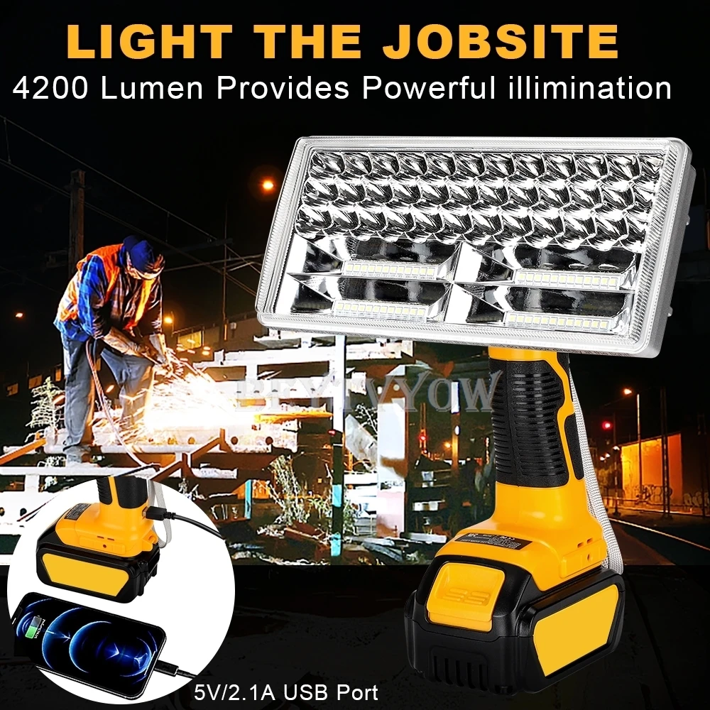 40W 4200LM LED Jobsite Work Light for Dewalt 20V Battery Handheld Floodlight Spo