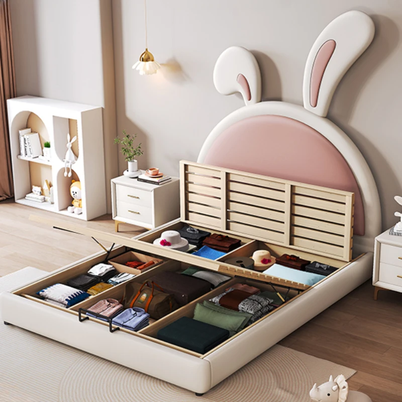 Girl Princess Children Bed Simple Modern Leather Comferter Bed Light Luxury Cama Infantil Bedroom Set Furniture