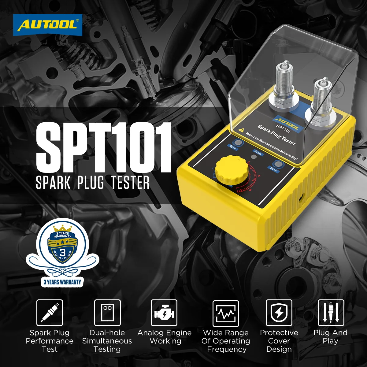 ANCEL 12V Car Spark Plug Ignition Tester - Double Hole Analyzer Diagnostic Tool (110V/220V)