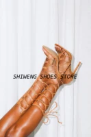 Femmes sandales romaines genou talon haut gladiateur dames Sandalias Femininas femmes chaussures filles été creux cheville sandales 44 3