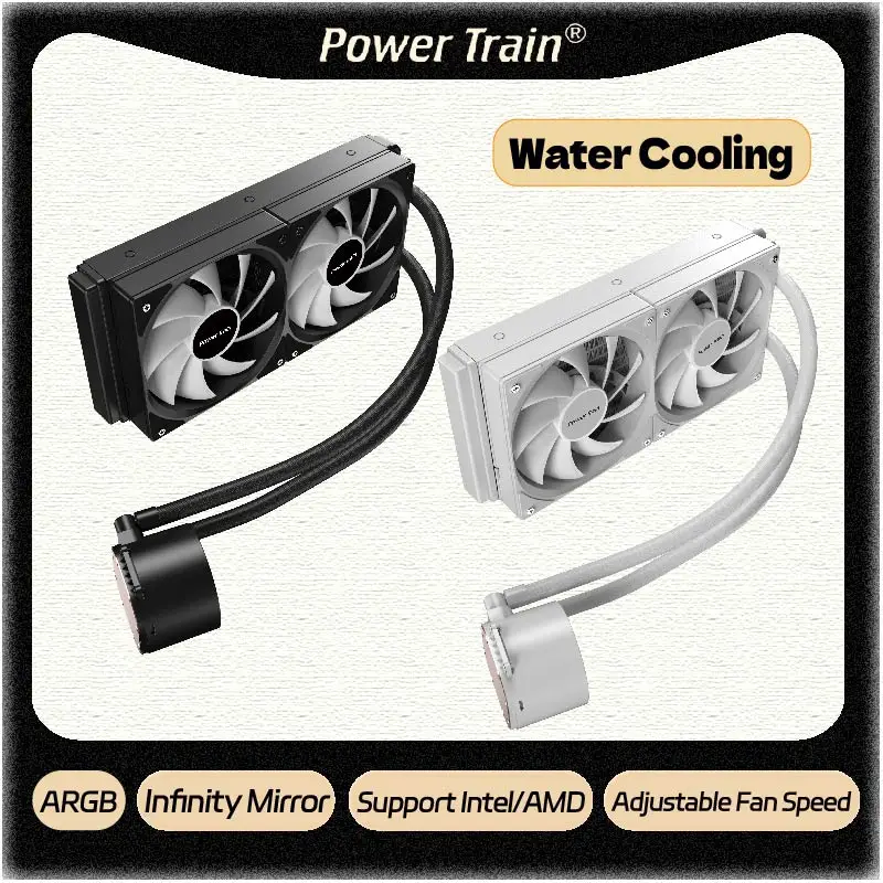 POWER TRAIN Liquid CPU Cooler Ice Cube DL240, 240mm Water Cooling Radiator, 120mm ARGB Fan, Intel LGA1700 20XX 1200 115X Support, AMD AM4 AM5 AM3 FM2 Compatible