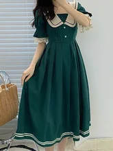 

QWEEK Vintage Harajuku Dress Women Preppy Style School Elegant Fairy Dresses Japanese Sailor Collar Belt 2022 Spring Robes
