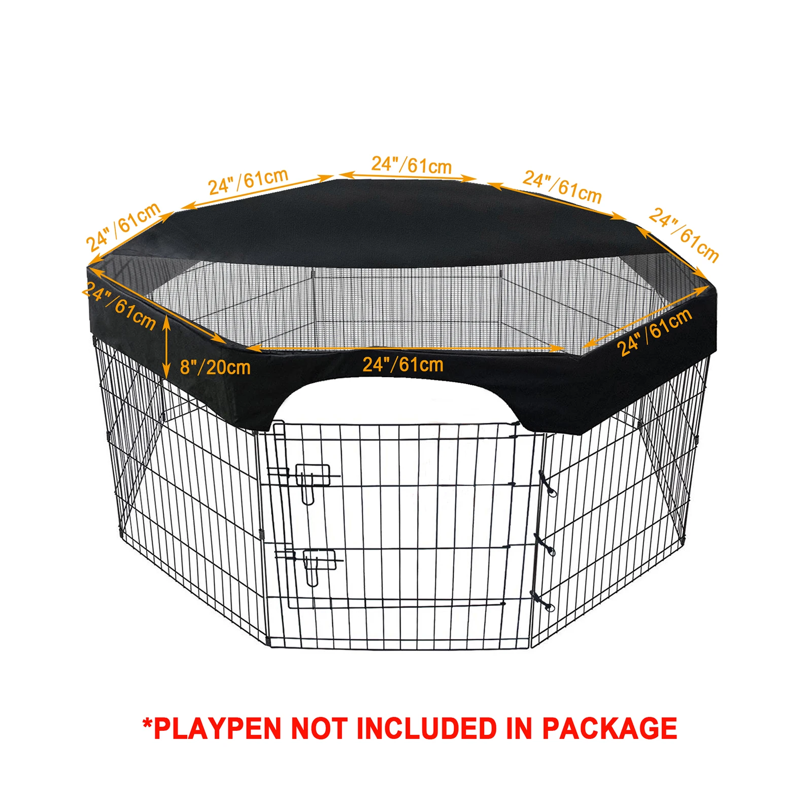 24 Inch Pet Playpen Cover 8 Panels Octagonal Pet Fence Mesh Cover Dog Playpen Sun Protection Shade Cover Waterproof Dog Playpen
