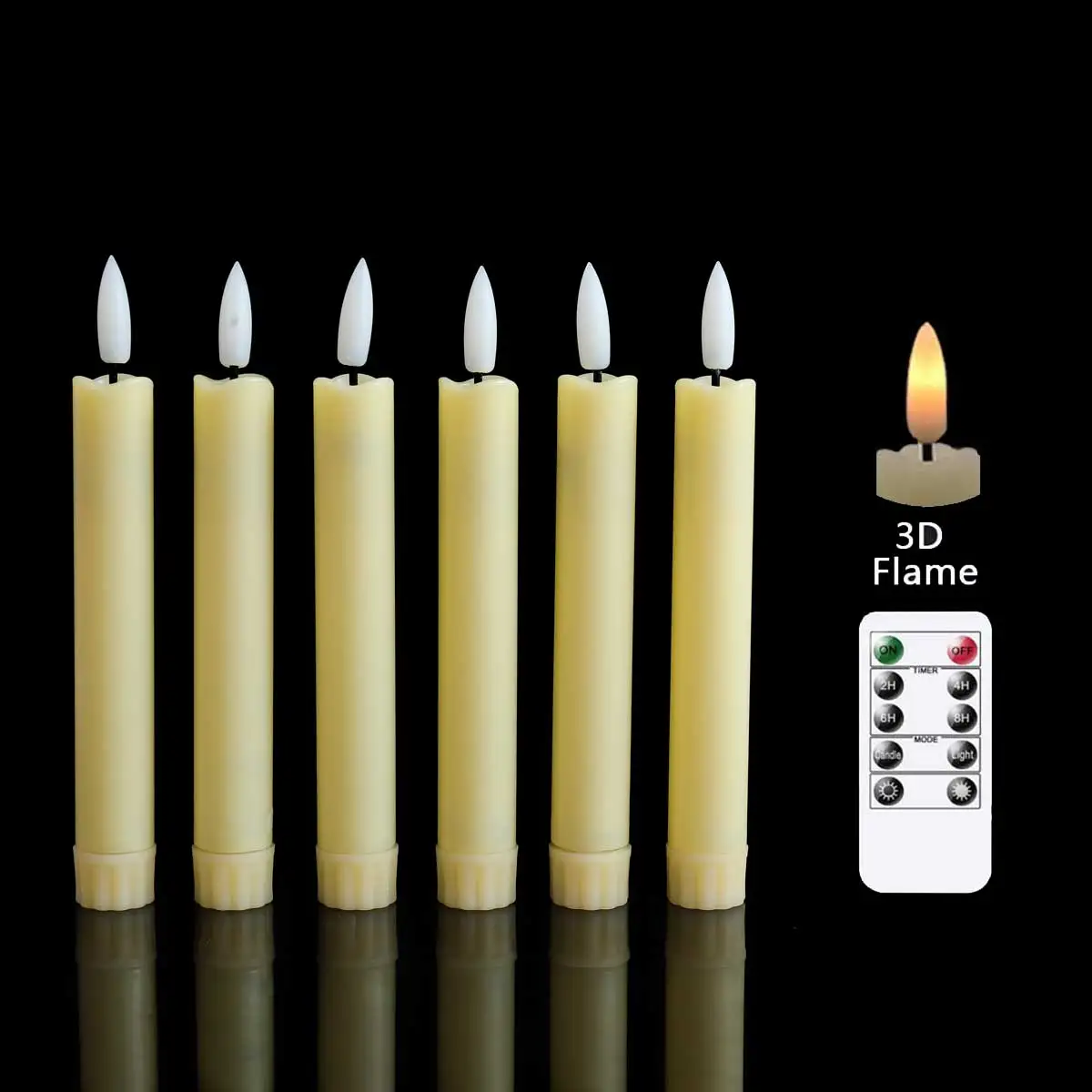 Lot de 6 Télécommande Blanc/Beige Courte LED Bougies Coniques, 6.5/10  pouces Piles Sans Flamme Bougies De Noël Avec 3 D Noir Mèche - AliExpress