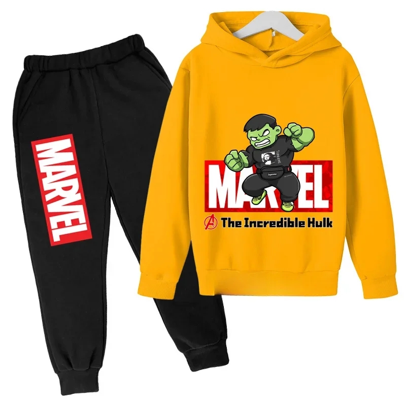 thumbnail image 1 of Sudadera con capucha y pantalones de Hulk de Los Vengadores de Marvel para niños, 2 piezas, trajes de primavera y otoño, ropa para niño y niña, sudadera con estampado de dibujos animados, conjuntos de, 1 of 5