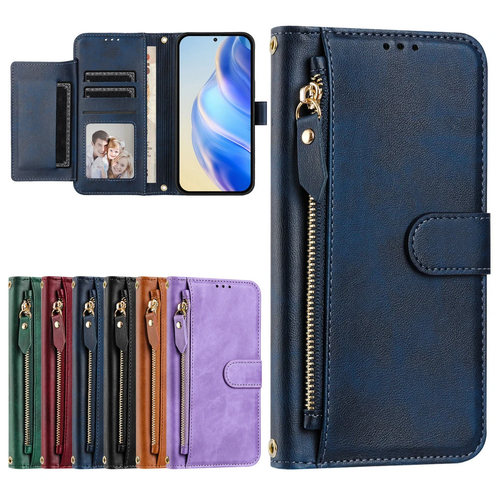 Enhanced Leather Zipper Wallet Crossbody Phone Case Cover