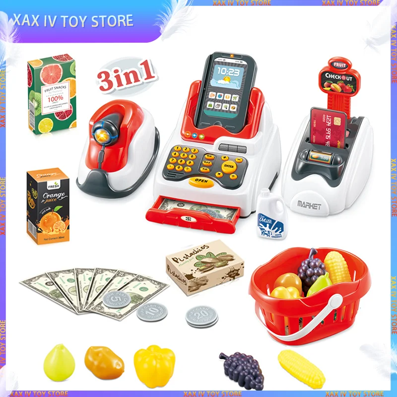 

2023 New Playcashier Register For Kids Supermarket Cash Register Toy Kids Checkout Counter Playhouse Toy Credit Card Machine Toy