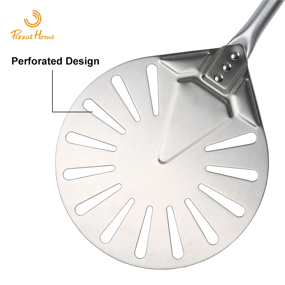 PizzAtHome 56 Inch Stainless Steel Turning Peel pizza peel Round Pizza Turning Shovel Removable Pizza Peel Paddle Long Tool