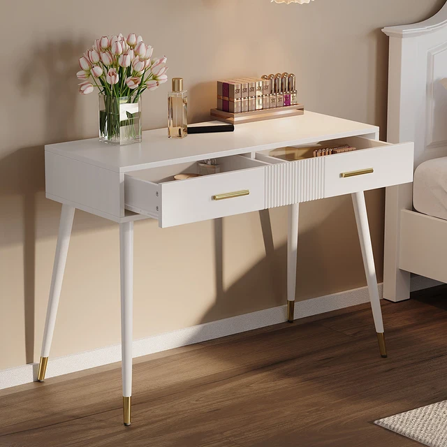 KOMHTOM Desk with 2 drawers and metal feet white KOMHTOM Desk with 2 drawers and metal feet white