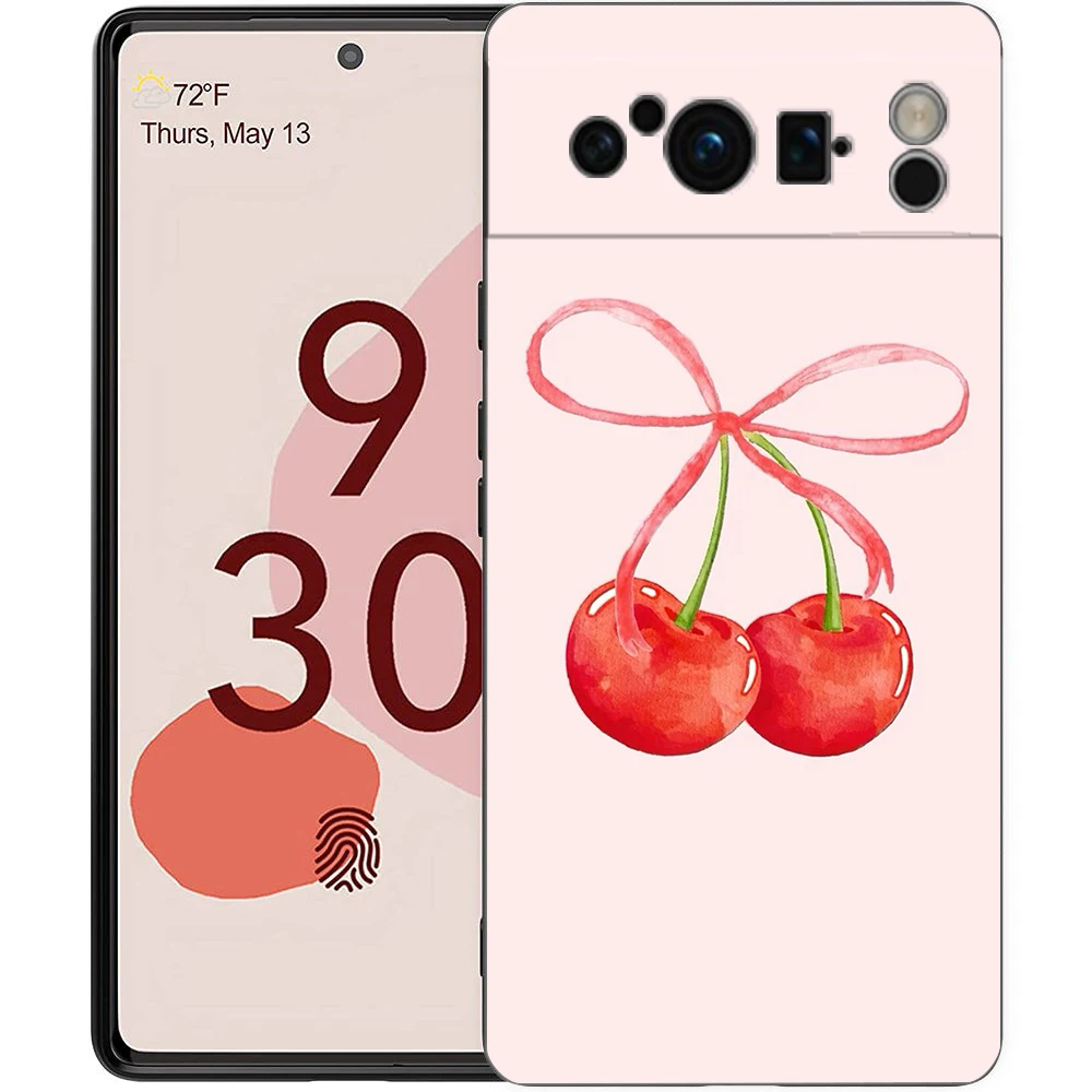 Charming Cherry Bow Soft Shockproof Black Phone Cover
