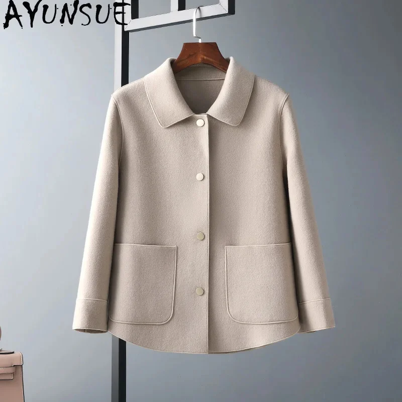 

New AYUNSUE Short 100% Wool Coats for Women 2024 Autumn Winter Fashion Double-sided Woolen Jacket Female Coat Casaco Feminino