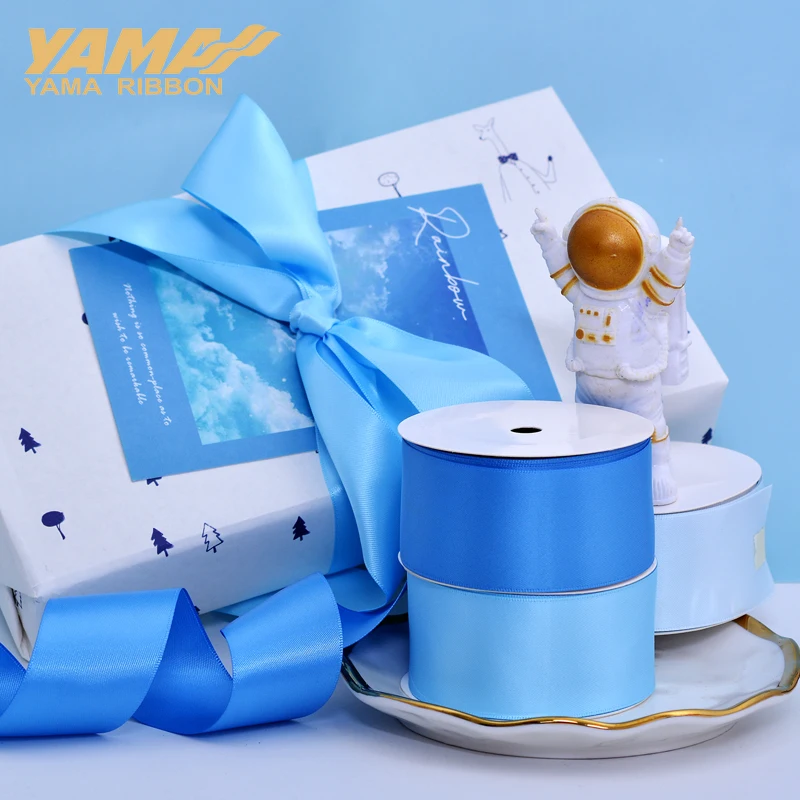 YAMA 25 28 32 38 mm 100 야드/로트 더블 페이스 새틴 리본 라이트와 다크 블루 파티 웨딩 장식 수제 장미 꽃