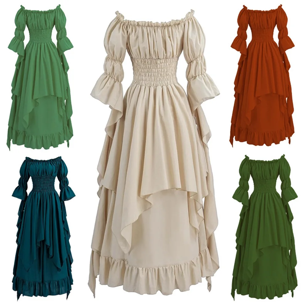 Pirate Corset Dress for Women Vintage Medieval Renaissance Halloween Shoulder Off Sexy Chemise