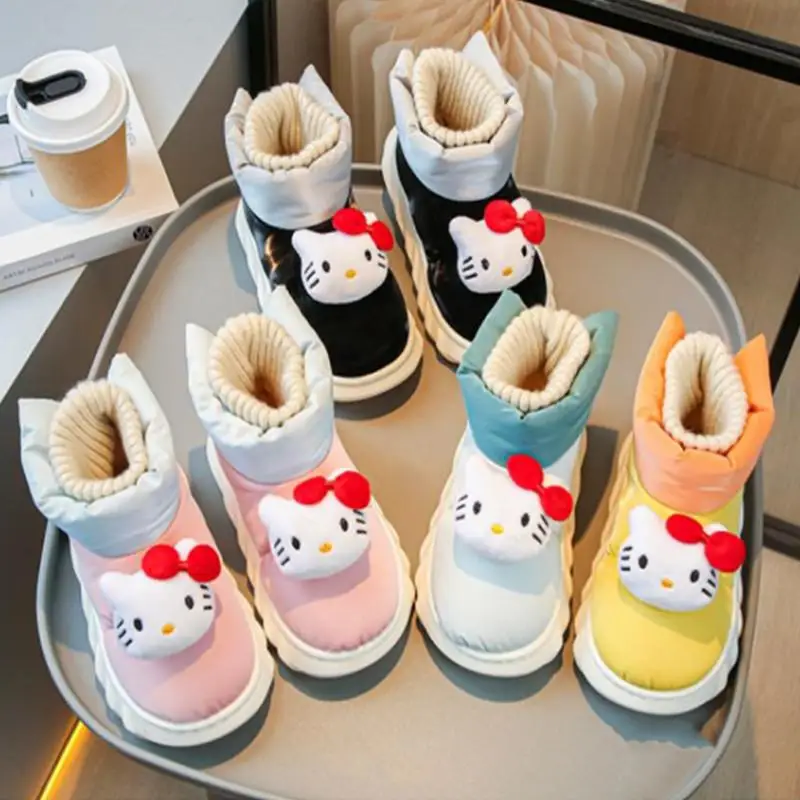 

Новинка осенне-зимние ботинки Sanrios на толстой подошве с мультяшным рисунком Hello Kitty плюс вельветовые Теплые хлопковые ботинки