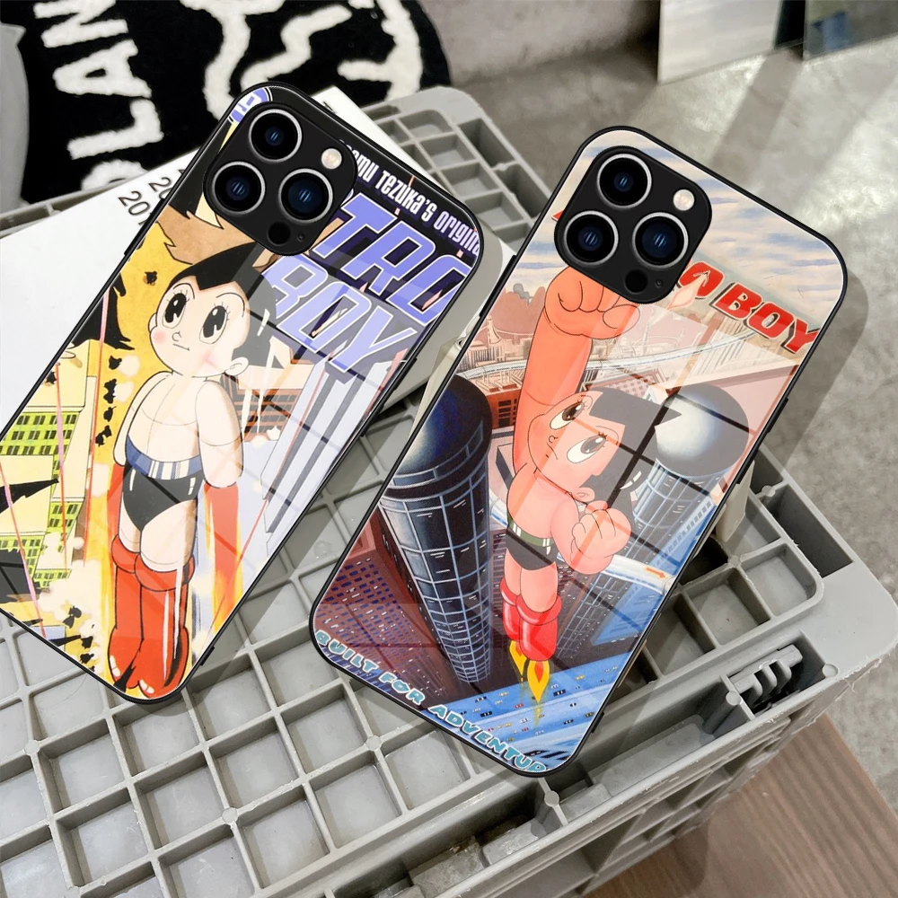 Design Retro Comic Astro Boy Custodia In Vetro Per Iphone 11 12 13 14 Pro Xr Xs Max 8X7 14 Plus Se 13 Pro Cover Per Iphone
