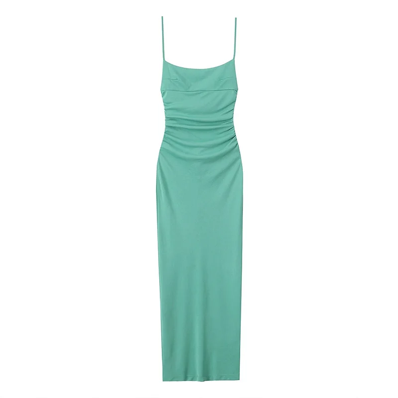 

Summer Elegant Women's Backless Halter Dress 2024 New Casual Fashion Slim Pleated Sexy Long Party Dresses