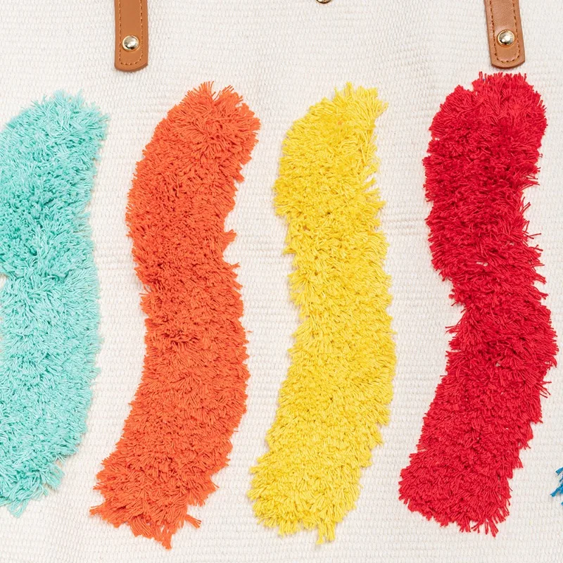 Summer Large Capacity Canvas Tote Bag Fashion Rainbow Pattern Ladies Handbag OL Daily Commuter Tassel Shoulder Bag Sac A Main